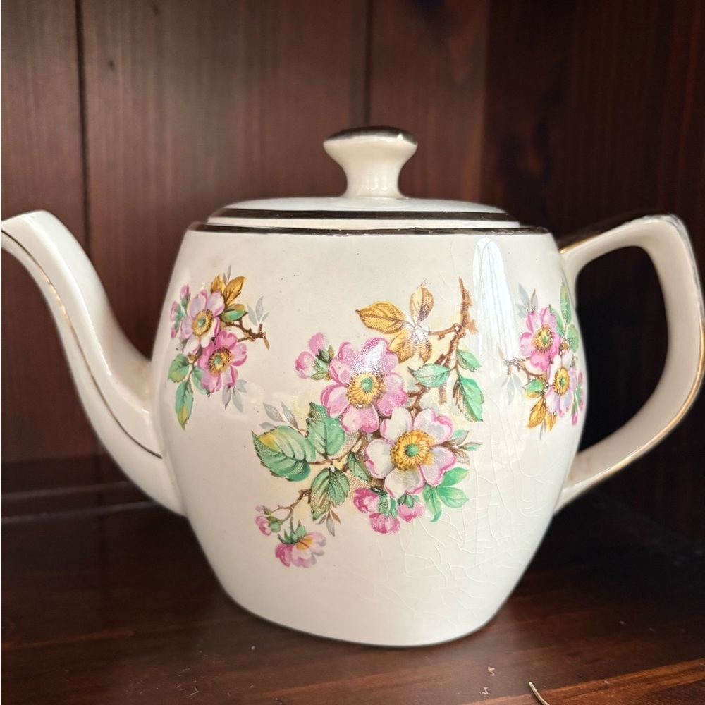 Price Bros Vintage Floral Ceramic Teapot - Pink & Green